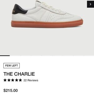 Greats The Charlie Low-Top Sneaker in White with Black Heel and Brown Gum Sole